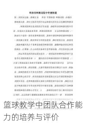 篮球教学中团队合作能力的培养与评价