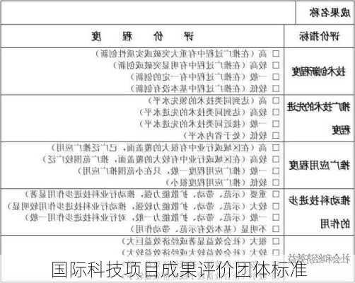 国际科技项目成果评价团体标准
