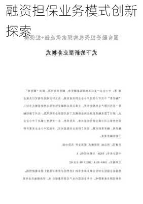 融资担保业务模式创新探索