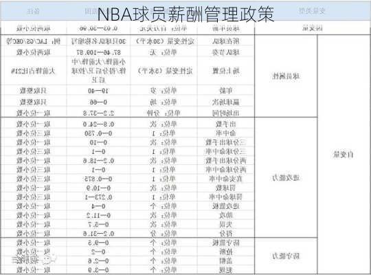 NBA球员薪酬管理政策