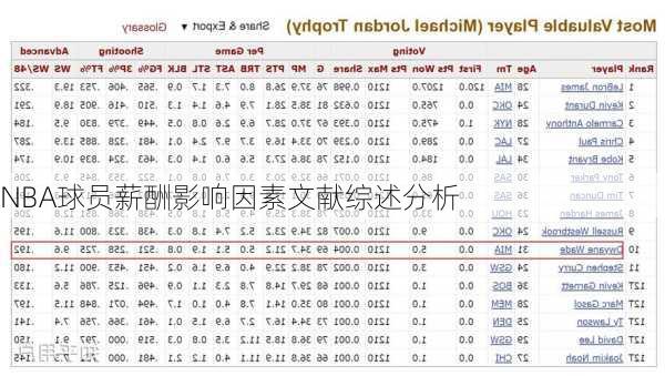 NBA球员薪酬影响因素文献综述分析