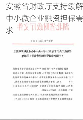 安徽省财政厅支持缓解中小微企业融资担保需求