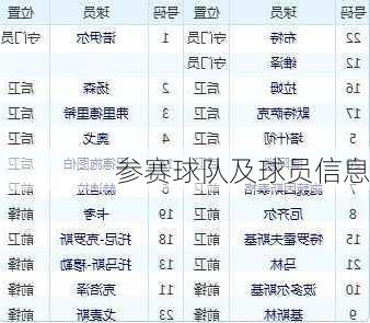 参赛球队及球员信息