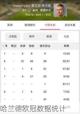 哈兰德欧冠数据统计