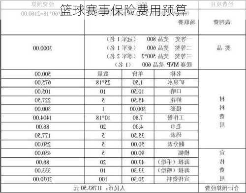 篮球赛事保险费用预算