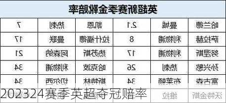 202324赛季英超夺冠赔率