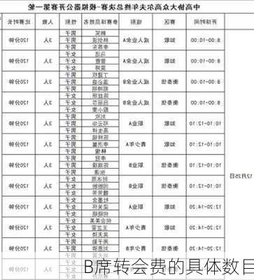 B席转会费的具体数目