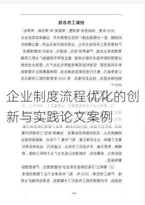 企业制度流程优化的创新与实践论文案例