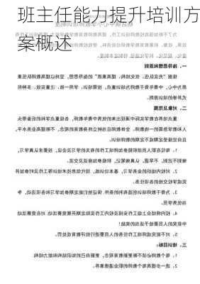 班主任能力提升培训方案概述