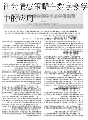 社会情感策略在数学教学中的应用