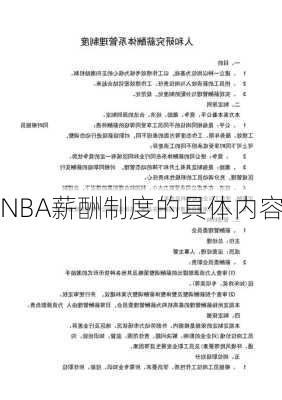 NBA薪酬制度的具体内容