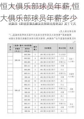 恒大俱乐部球员年薪,恒大俱乐部球员年薪多少