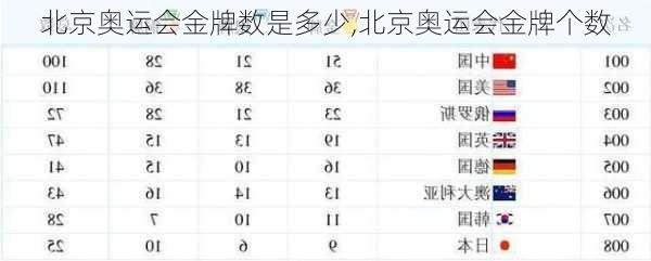 北京奥运会金牌数是多少,北京奥运会金牌个数