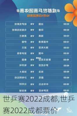 世乒赛2022成都,世乒赛2022成都票价
