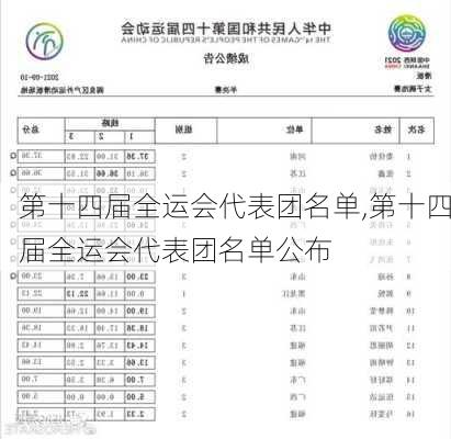 第十四届全运会代表团名单,第十四届全运会代表团名单公布