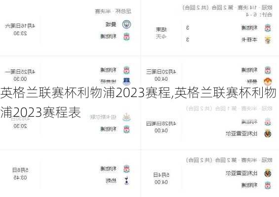 英格兰联赛杯利物浦2023赛程,英格兰联赛杯利物浦2023赛程表