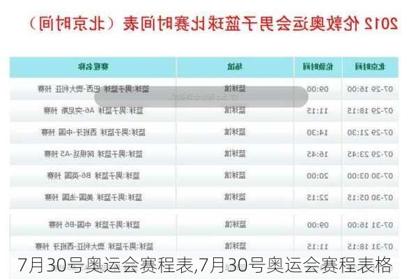 7月30号奥运会赛程表,7月30号奥运会赛程表格