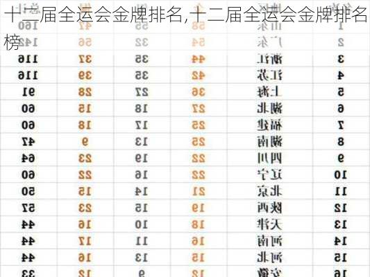 十二届全运会金牌排名,十二届全运会金牌排名榜