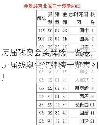 历届残奥会奖牌榜一览表,历届残奥会奖牌榜一览表图片