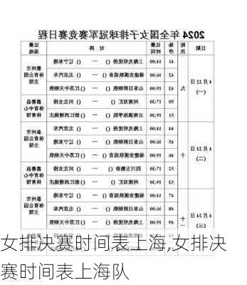 女排决赛时间表上海,女排决赛时间表上海队
