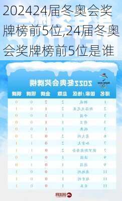 24届冬奥会奖牌榜前5位,24届冬奥会奖牌榜前5位是谁