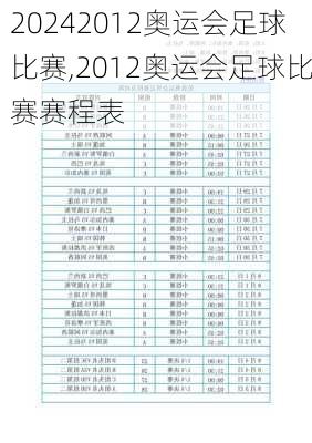 2012奥运会足球比赛,2012奥运会足球比赛赛程表