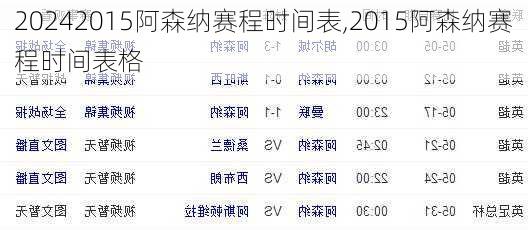 2015阿森纳赛程时间表,2015阿森纳赛程时间表格