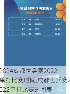 成都世乒赛2022单打比赛时间,成都世乒赛2022单打比赛时间表