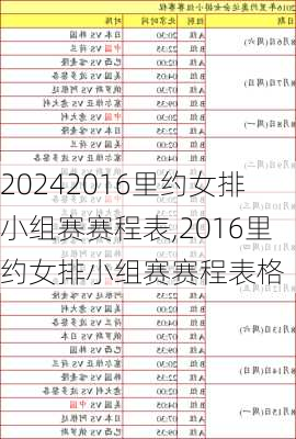 2016里约女排小组赛赛程表,2016里约女排小组赛赛程表格