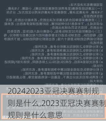 2023亚冠决赛赛制规则是什么,2023亚冠决赛赛制规则是什么意思