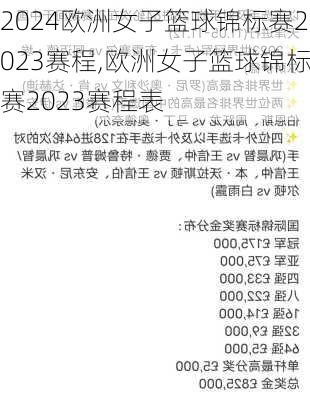 欧洲女子篮球锦标赛2023赛程,欧洲女子篮球锦标赛2023赛程表