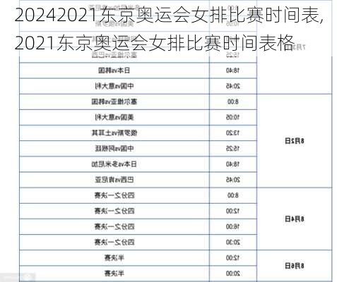2021东京奥运会女排比赛时间表,2021东京奥运会女排比赛时间表格