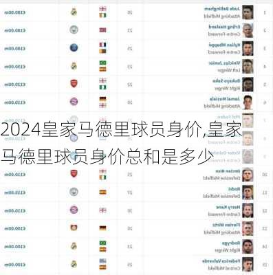 皇家马德里球员身价,皇家马德里球员身价总和是多少
