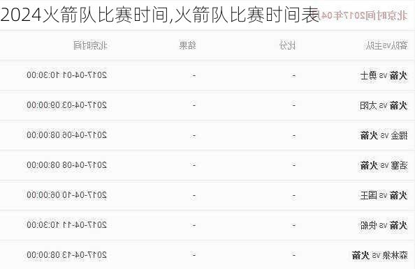 火箭队比赛时间,火箭队比赛时间表