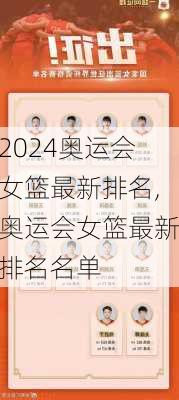奥运会女篮最新排名,奥运会女篮最新排名名单