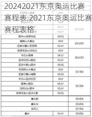 2021东京奥运比赛赛程表,2021东京奥运比赛赛程表格