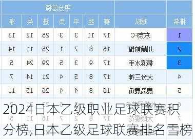 日本乙级职业足球联赛积分榜,日本乙级足球联赛排名雪榜