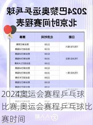 奥运会赛程乒乓球比赛,奥运会赛程乒乓球比赛时间