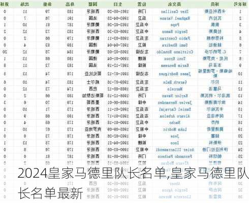 皇家马德里队长名单,皇家马德里队长名单最新