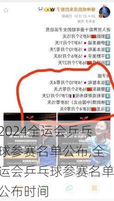 全运会乒乓球参赛名单公布,全运会乒乓球参赛名单公布时间