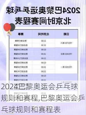 巴黎奥运会乒乓球规则和赛程,巴黎奥运会乒乓球规则和赛程表