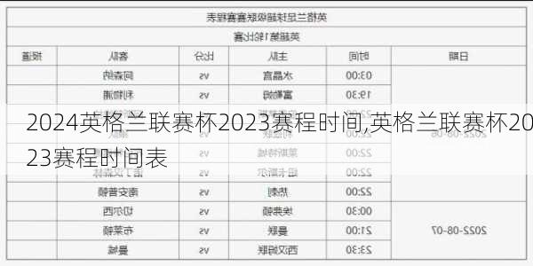 英格兰联赛杯2023赛程时间,英格兰联赛杯2023赛程时间表