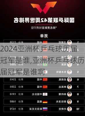 亚洲杯乒乓球历届冠军是谁,亚洲杯乒乓球历届冠军是谁啊