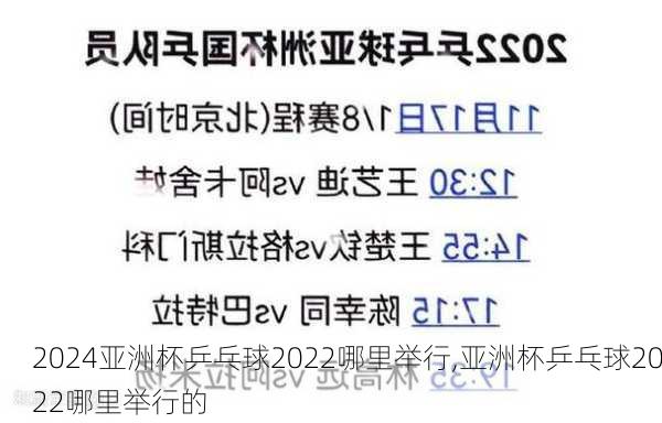 亚洲杯乒乓球2022哪里举行,亚洲杯乒乓球2022哪里举行的