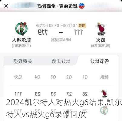 凯尔特人对热火g6结果,凯尔特人vs热火g6录像回放