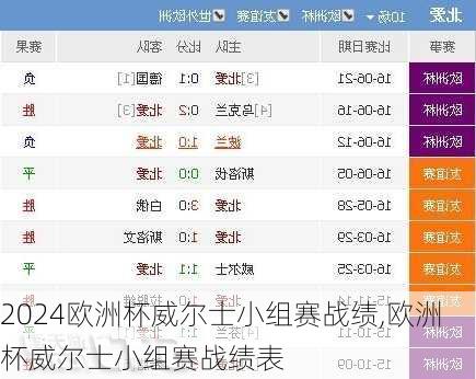 欧洲杯威尔士小组赛战绩,欧洲杯威尔士小组赛战绩表
