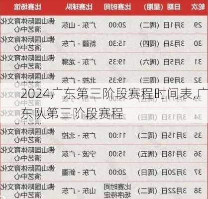 广东第三阶段赛程时间表,广东队第三阶段赛程