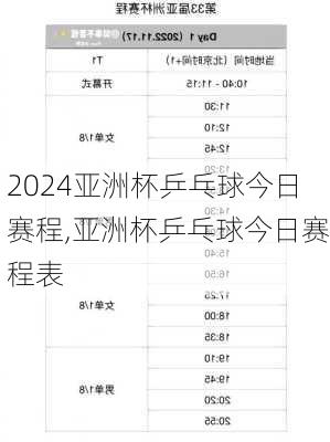 亚洲杯乒乓球今日赛程,亚洲杯乒乓球今日赛程表