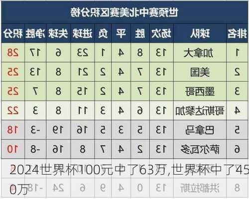 世界杯100元中了63万,世界杯中了450万