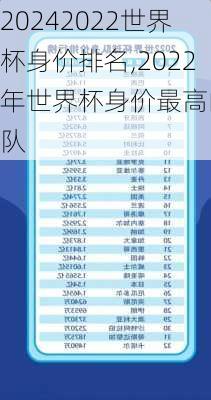 2022世界杯身价排名,2022年世界杯身价最高的球队